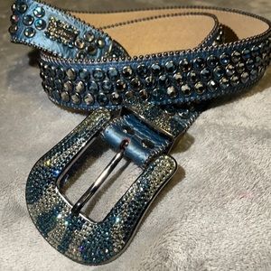 COPY - BB Simon Belt size 38 with blue and clear Swarovski crystals.